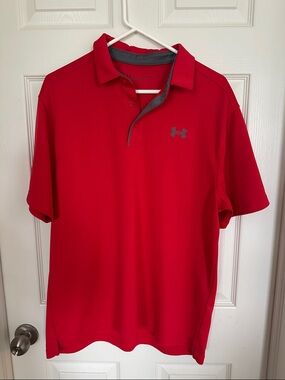 Under Armour Men’s Bright Red Polo with Heather Gray Trim